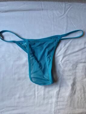NWOT René Rofé Vintage Teal Mesh Brazilian High Cut Panty Lace Insets Size S
